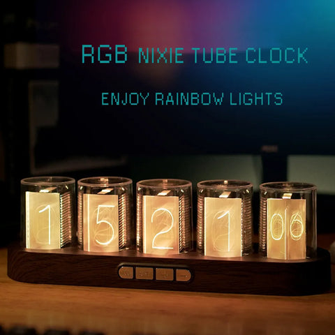 Digital Nixie Tube Clock with RGB LED Glows for Gaming Desktop Decoration |  Luxury Box Packing for Gift Idea.