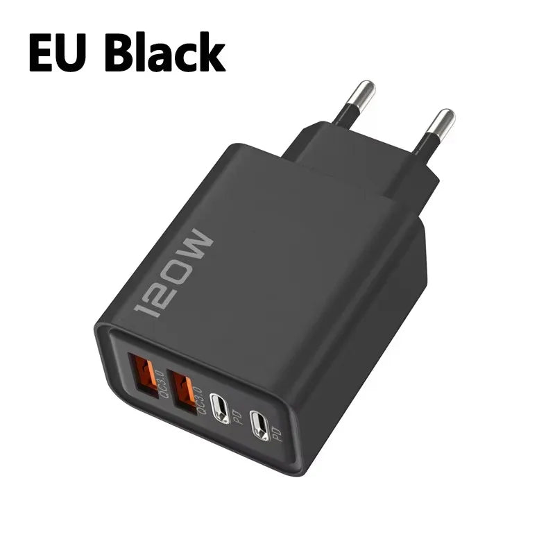 Universal 120W USB Fast Charger – 4 Port PD QC Wall Adapter for Multiple Devices