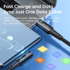 100W USB-C to USB-C 90 Degree Fast Charging Cable PD 5A Braided Data Cable for Laptop Tablet & Phone