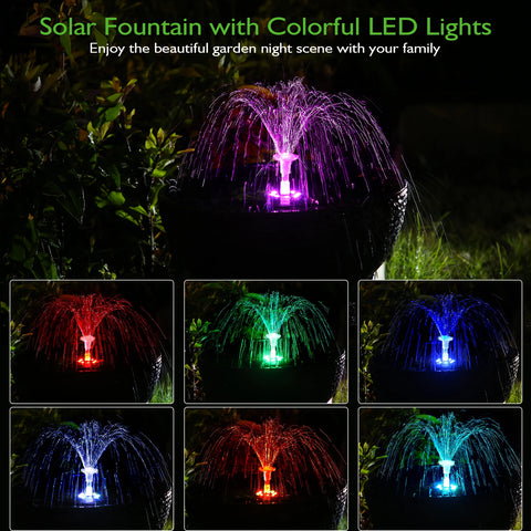 3.5W LED Solar Fountain Pump with 8 Color LED Lights for Pool with 16 DIY Nozzles and 3000mAh Battery for Garden Pool