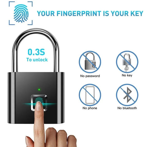 Fingerprint Lock Keyless Waterproof | Anti-Theft Smart Lock Fingerprint Padlock Zinc Alloy Intelligent Safety Electronic DoorLock