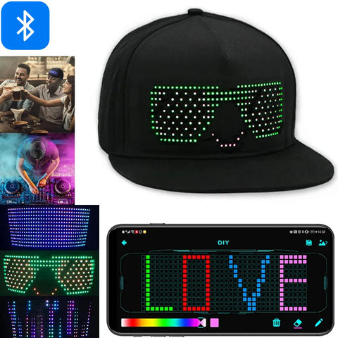 Bluetooth LED Lighting Hat RGB Programmable | Hip Hop Cap Hat Halloween APP Control Editing Hat for Festival Party Club Christmas