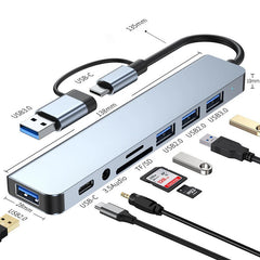 8-in-1 USB-C & USB Dual Head Hub with USB 3.0, Card Reader & 3.5mm Audio Adapter