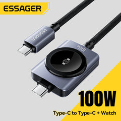 100W 2-in-1 Magnetic USB-C Fast Charging Cable for iPhone & Apple Watch