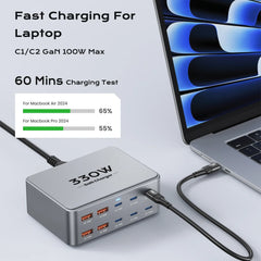 330W GaN 10-Port Fast Charging Station | 100W PD3.0 USB-C Charger for Laptops & Phones