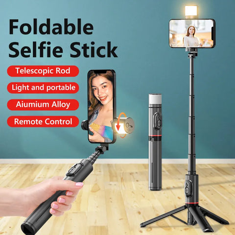 Portable Wireless Bluetooth Phone Telescopic Selfie Stick | Tripod With Fill Light for Huawei iPhone 13 Android Xiaomi