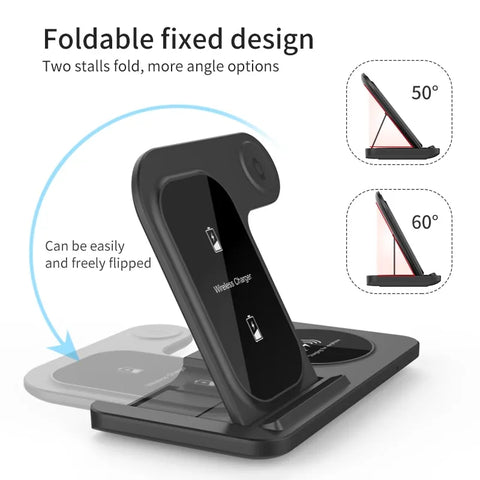 3 in 1 Wireless Charger Stand Pad | For iPhone 15 14 13 12 X Max Foldable Fast Charging Station Dock For IWatch 8 7 SE AirPods Pro