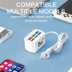 Fast USB Charger 6 in 1 Power Strip Desktop Charging Station Fast Charging 1m Cord USB HUB