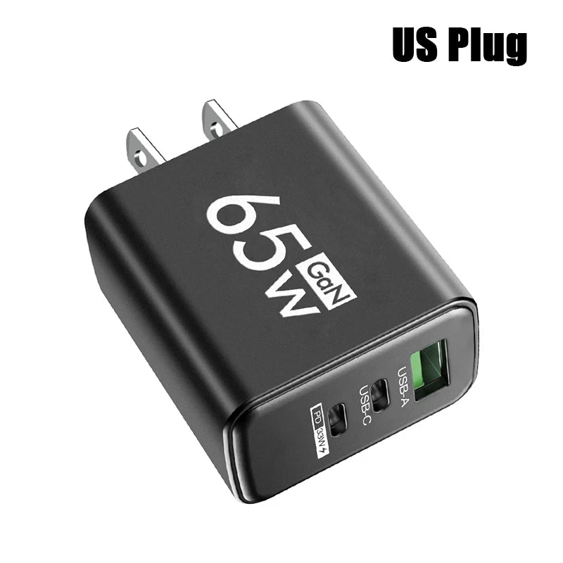 65W GaN USB-C Fast Charger | PD 3.0 Wall Charger with Dual Type-C Ports