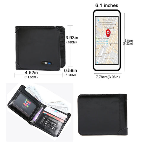 Smart Bluetooth Wallet Tracker | Genuine Leather Men Wallets Finder  Short Thin Card Holder compatible Free engraving Cool Gift