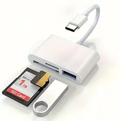 USB-A to USB-C OTG Adapter with USB Port & SD/TF Card Reader for Mobile, Tablet & Computer