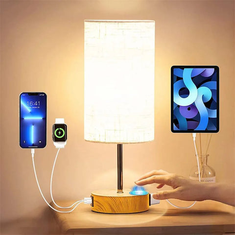 3 Lighting Modes Touch LED Table Lamp with USB Ports | Bedside Lamp with Flaxen Fabric Shade  for Bedroom Office Living Room
