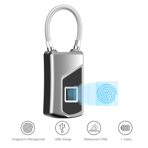 Smart Fingerprint Padlock | Backpack Home Locker Anti-theft Waterproof Ultra-long Standby Keyless Fingerprint Padlock